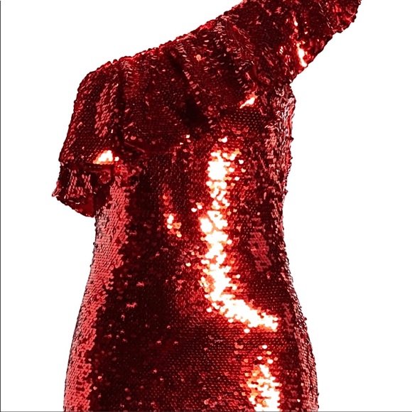 VALENTINE’S DAY DATE NIGHT DRESS 🔥LEITH RED HOT Glam sequin one shoulder sexy - Picture 4 of 15